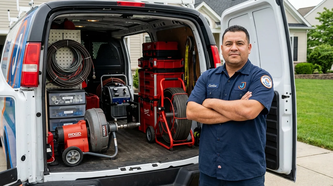 Professional drain cleaning equipment and Johns Plumbing LLC plumber in Great Barrington