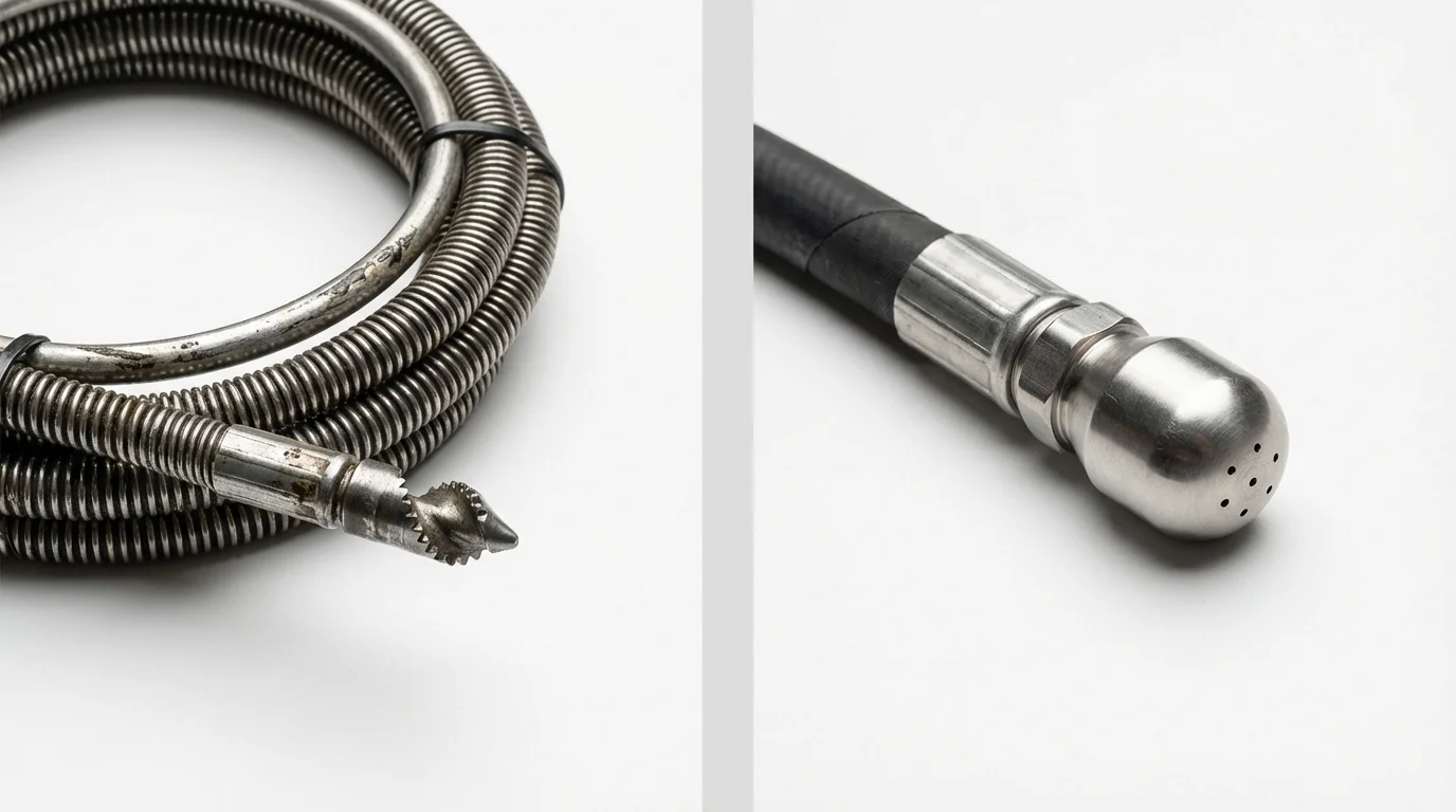 Drain snake cable and hydro jetting nozzle used for drain cleaning in Great Barrington, MA