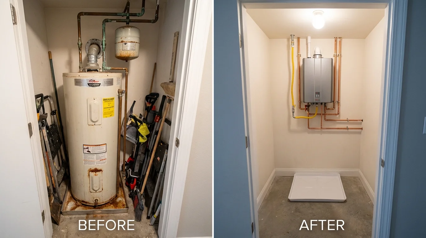 Tank water heater versus wall-mounted tankless unit comparison for Great Barrington, MA homeowners