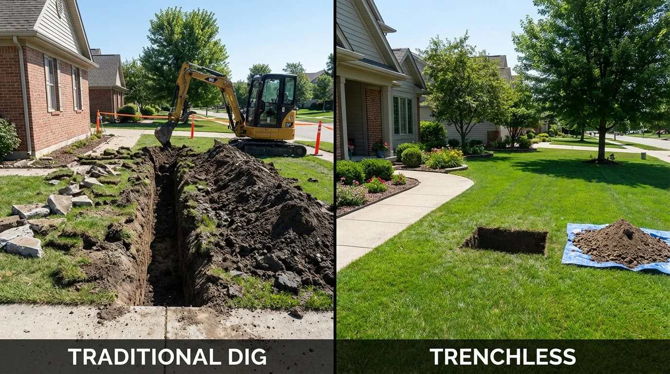 Trenchless sewer repair with minimal yard damage versus traditional excavation in Great Barrington, MA